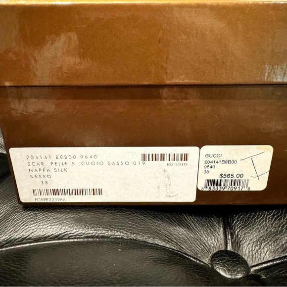 🌟GUCCI Scar Pelle Cuoio Sasso Nappa Silk Leather Pumps Heels Metallic Stone 38 - Picture 6 of 13